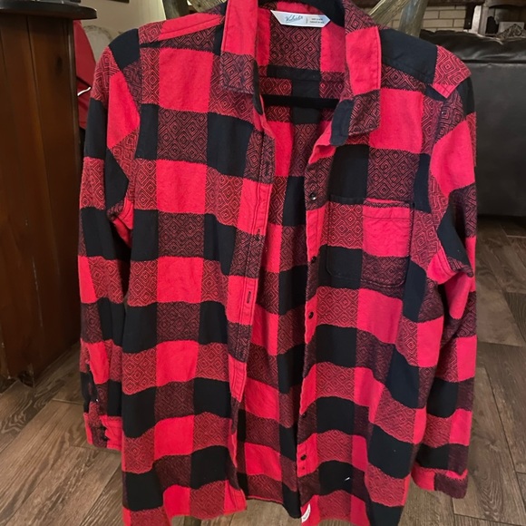 Woolrich Flannel Shirt Women Large Buffalo Plaid Red Black Long Sleeve Button Up - Picture 1 of 7